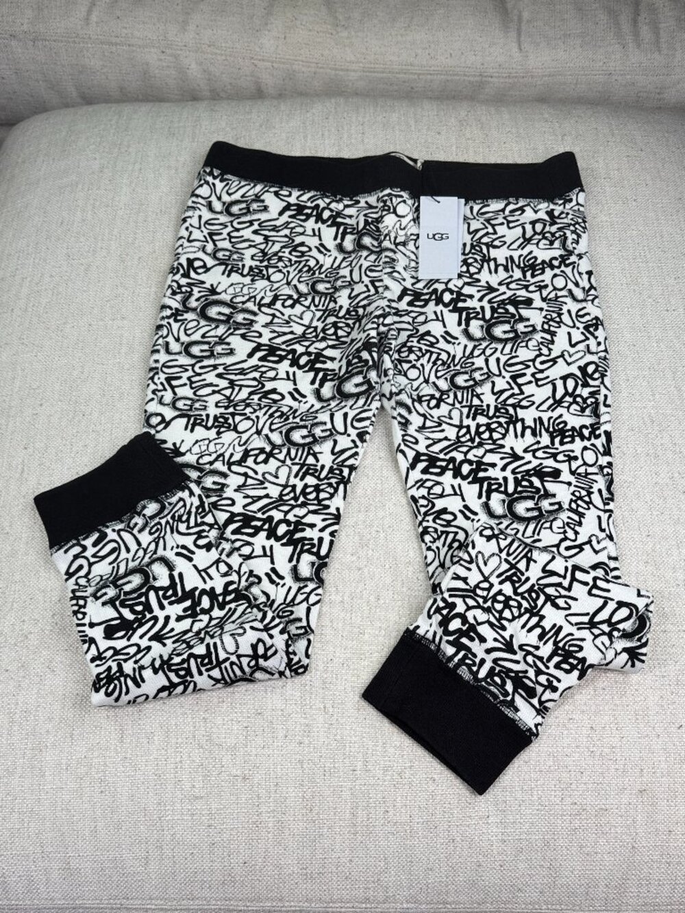 UGG Graffiti Black and White Lightweight Thermal Waffle Joggers Size M
